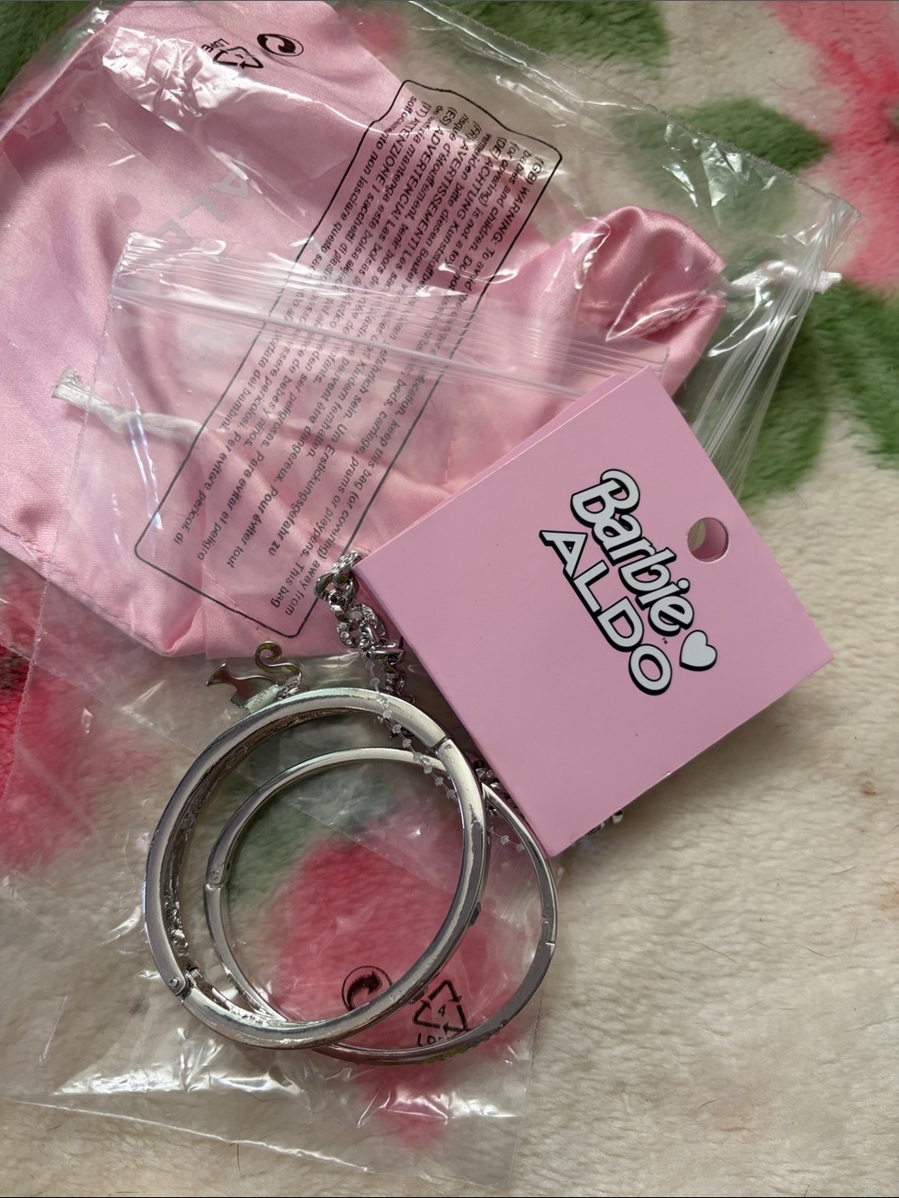 ALDO Barbie Pink Keyring Bag Charm with Silver Hardware